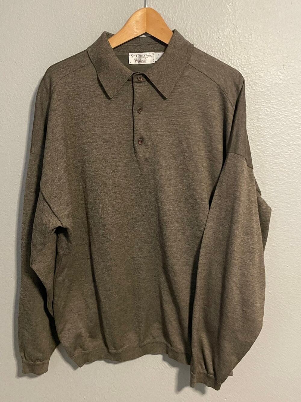 Vintage St. Croix Knits Sweater Mens XL Brown Collared Pullover Neutral Preppy